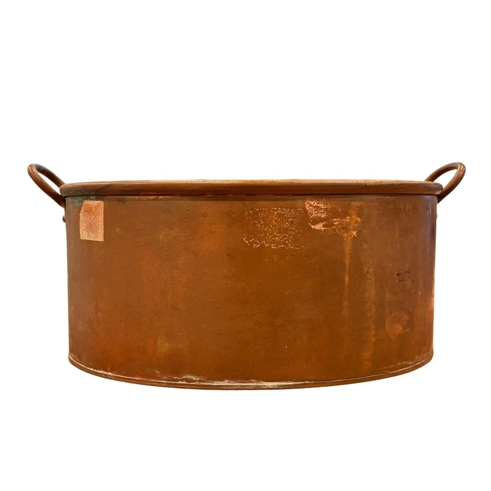 Antique Large Copper Oval Planter Handles Rustic Farmhouse Decor *Read Vintage